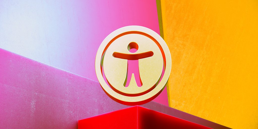 Golden Universal Access Icon on the Colorful Candy Geometric Background. 3D Illustration of Gold Human, Innovation, Strategy Icon Set With Color Boxes on Candy Background.