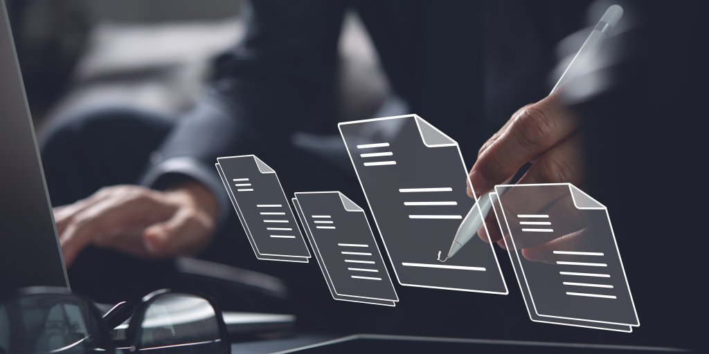 E-signing, electronic signature, document management, paperless office concept. Businessman using stylus pen signing on e document on digital tablet on tablet and virtual notepad on virtual screen