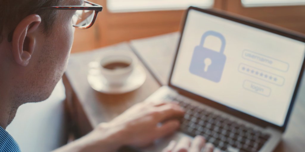 data protection and internet security concept, user typing login and password on computer, secured access