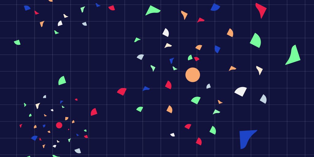 Mörk bakgrund med dekorativa illustrationer i Bouvets grafiska formspråk i olika färger spridda över hela ytan