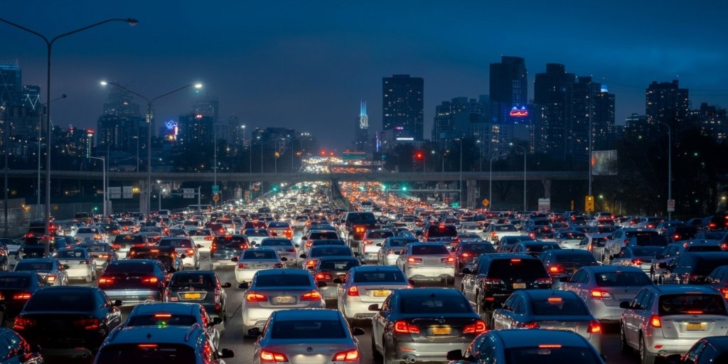 massive traffic jam at night