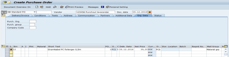 Skjermbilde av create purechase order