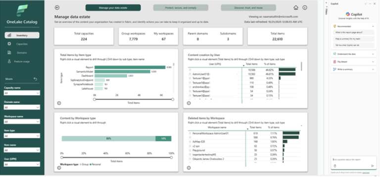 Skjermbilde fra Fabric som viser at Fabric Platformen nå  er blitt enklere med Govern in OneLake for Tenant Admins, som er i preview. 