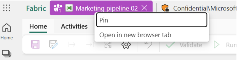 Skjermbilde viser hvordan det nå har blitt enklere med fanehåndtering i Fabric