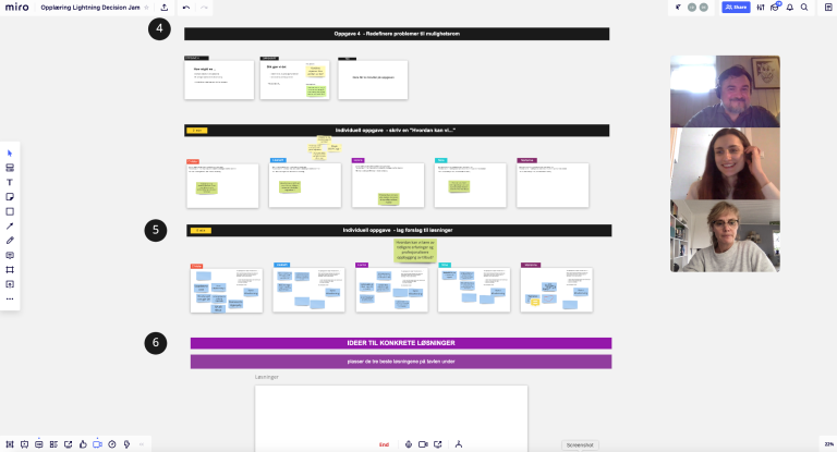 Foto fra testgjennomgang av workshop i Miro