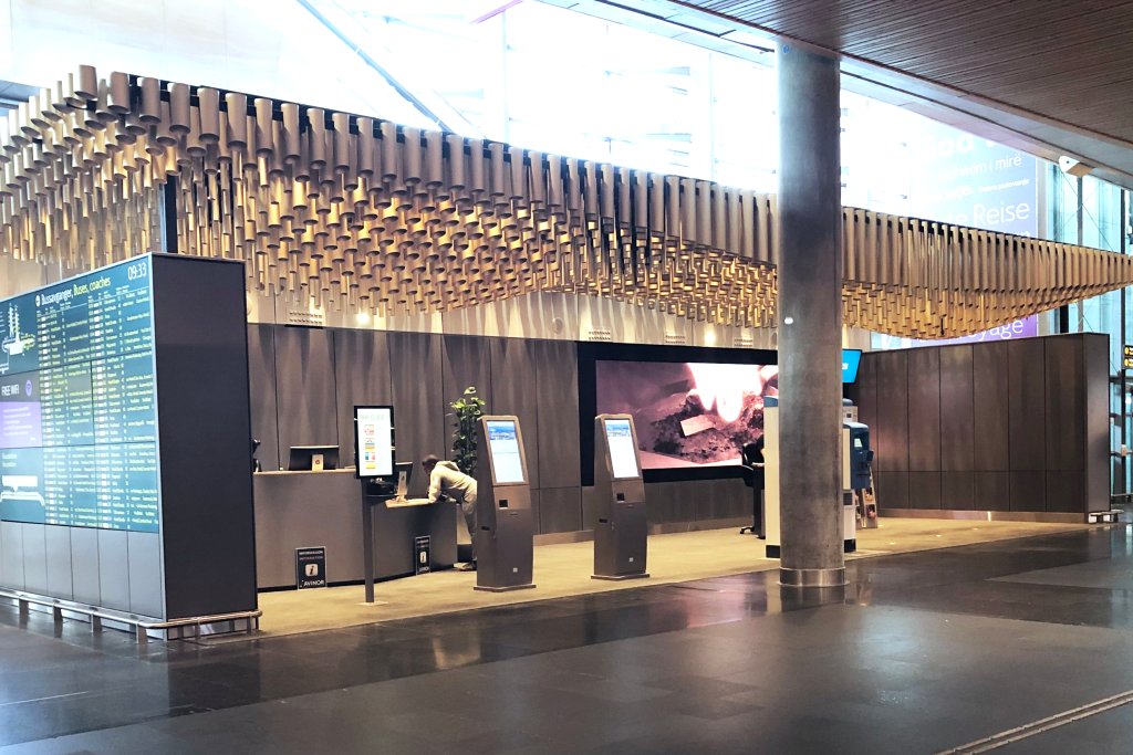 Informasjons- og velkomstsenter på OSL. 