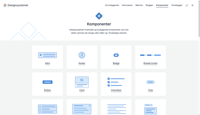 Slik ser komponentbiblioteket ut
